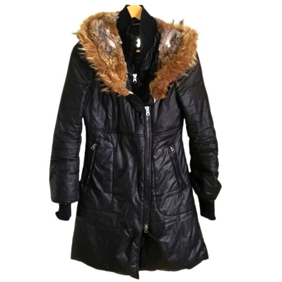 𝅺MACKAGE Black Adali Winter Down Rabbit Fur Signature Collar Puffer Coat Small - Picture 1 of 16